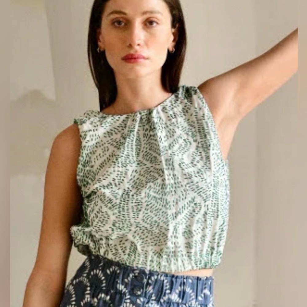 Mirth Sleeveless Andaman Top in Moss Hand Embroidery